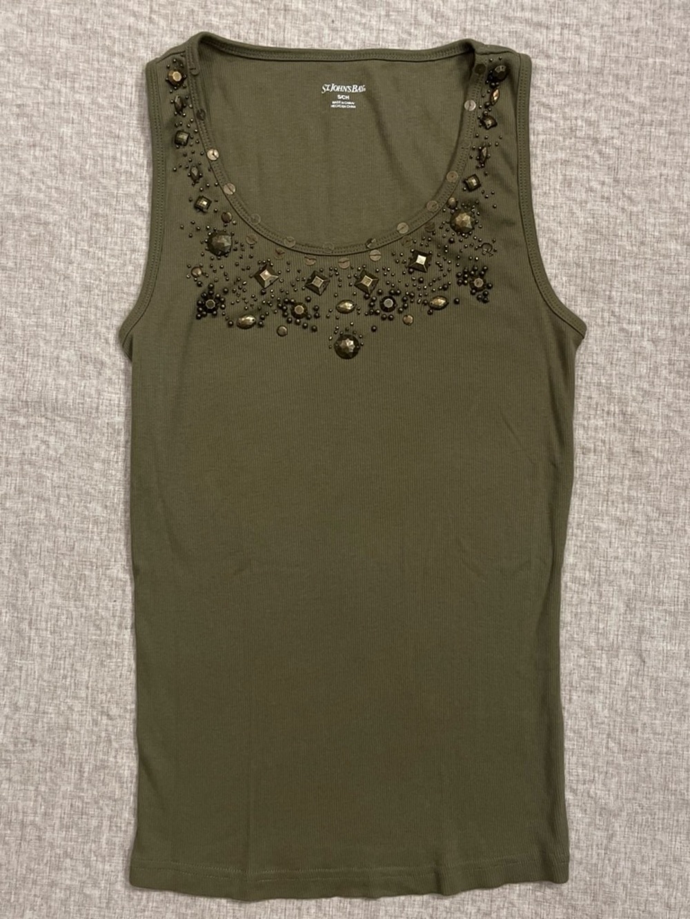 St John’s Bay Olive Green Y2K Style Embellished Tank Top
